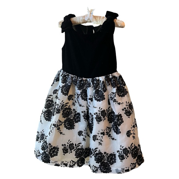 Janie and Jack Juno Valentine Velvet FloralDress Black White size 5